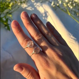 Fluorite Crystal Wire Ring, Handmade Ring with Silver Colored Jewelry Wire